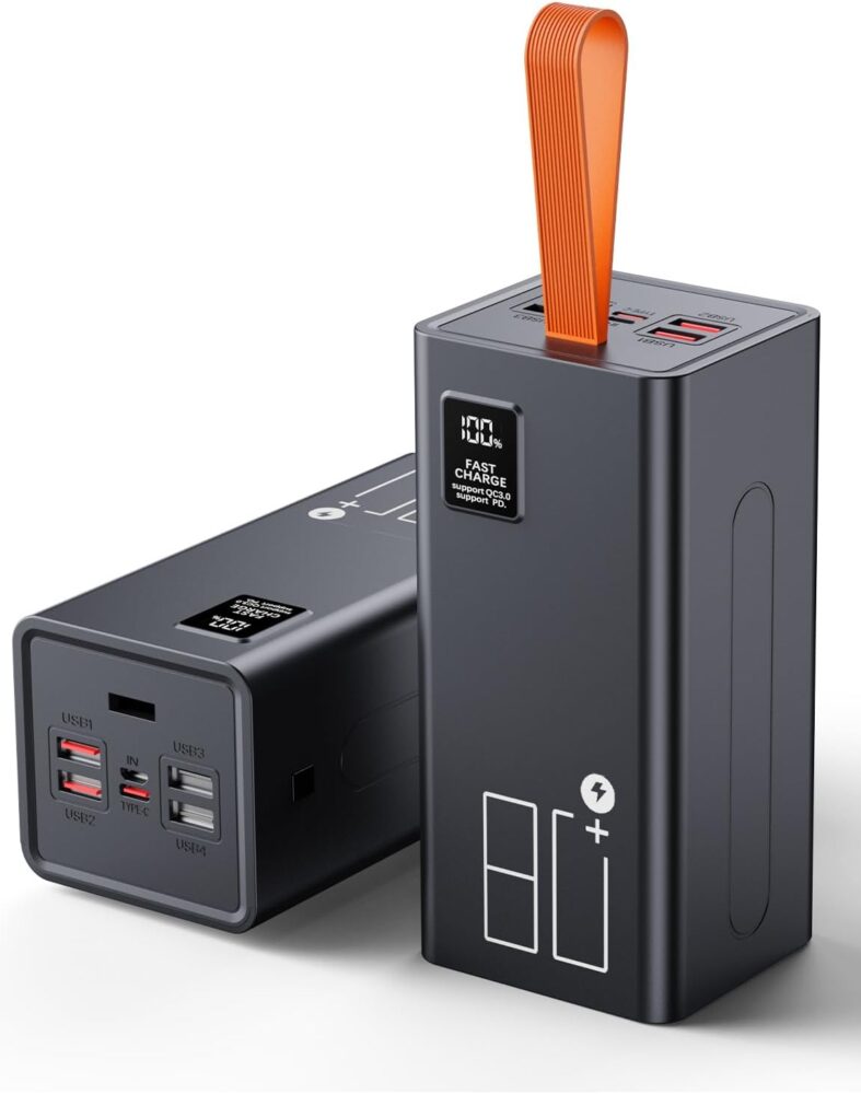 80000mAh Portable Charger Power Bank High Capacity, Fast Charging 30W PD USB C Battery Pack, 5 Output & 2 Input Large Battery Bank with LED Display & Non-Slip Design for Phone Camping Travel Outdoors