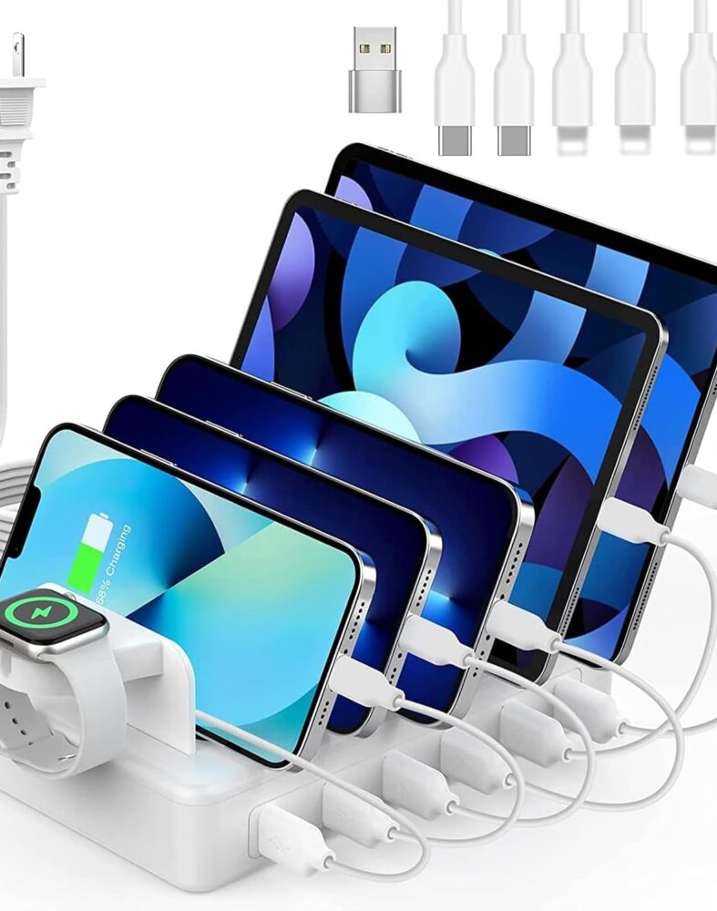 Charging Station for Multiple Devices, 50W 6 Ports Charging Dock with Stand